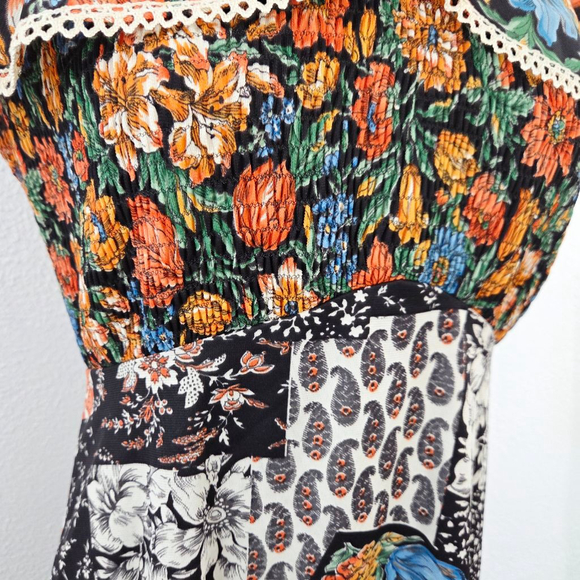 Vintage 60s 70s patchwork floral prairie dress maxi caplet fall boho women's - Picture 6 of 7